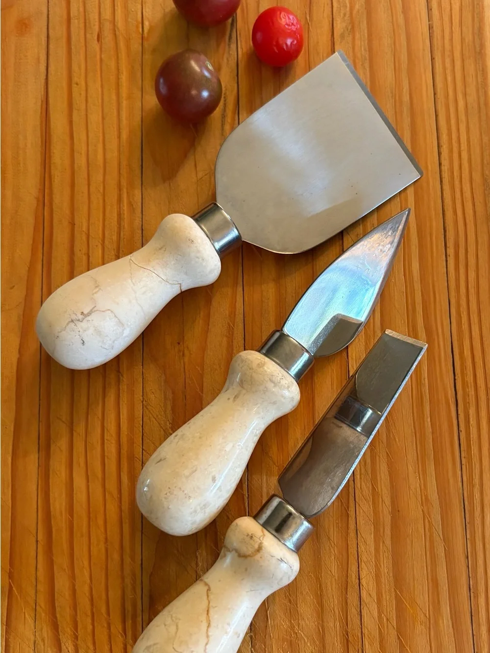 Marble Handle Cheese Knives Set with Spatula - Cream & Silver